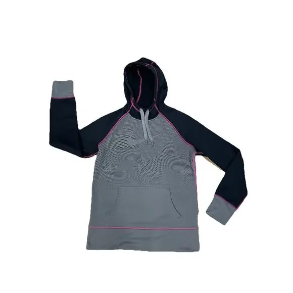 Nike Therma-Fit Hoodie Women’s Sz Medium Gray/Black/Pink Thumb Holes Activewear - Picture 3 of 13